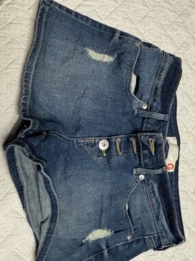 G by Guess Light Blue Denim Shorts with Orange Logo